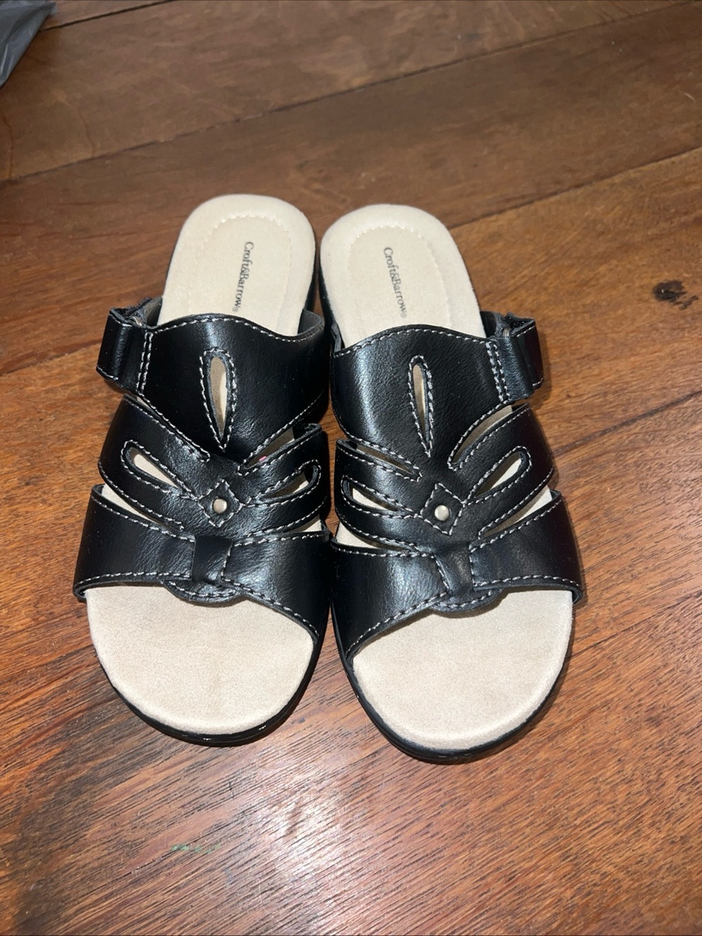 croft & barrow Black Leather Cutout Slide Sandals
